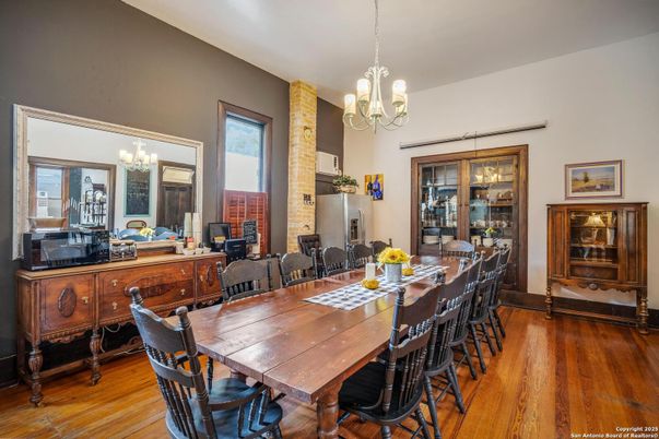 Chandelier, Dining room, Interior, Wood Texture Flooring