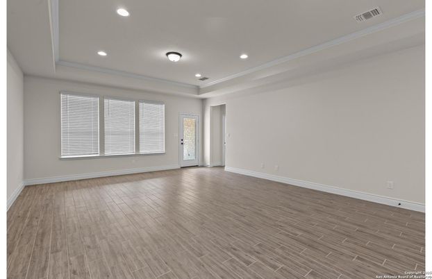Empty room, Interior, Recessed Lighting, Wood Texture Flooring