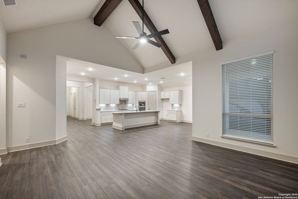 Interior, Kitchen, Recessed Lighting, Wooden Beams, Wood Texture Flooring