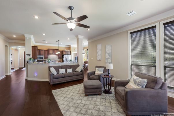 Interior, Kitchen, Living room, Pendant Lights, Recessed Lighting, Stainless Steel Appliances, Wood Texture Flooring