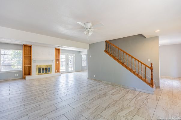 Empty room, Fireplace, Interior, Marble, Recessed Lighting