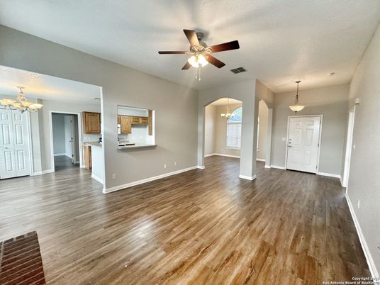 Empty room, Interior, Pendant Lights, Wood Texture Flooring