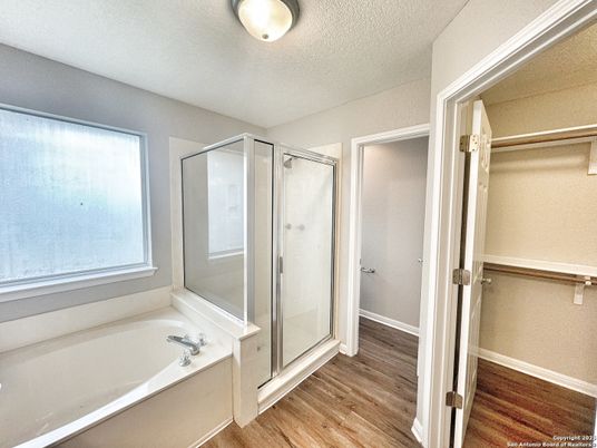 Bathroom, Glass Shower, Interior, Wood Texture Flooring