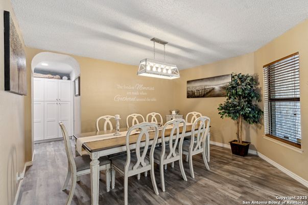 Dining room, Interior, Pendant Lights, Wood Texture Flooring