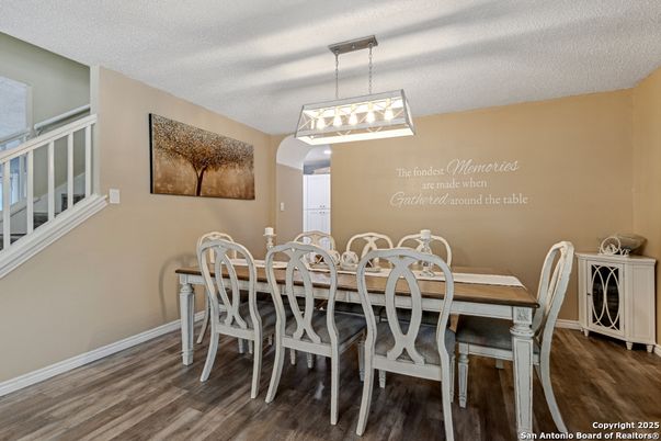 Dining room, Interior, Pendant Lights, Wood Texture Flooring