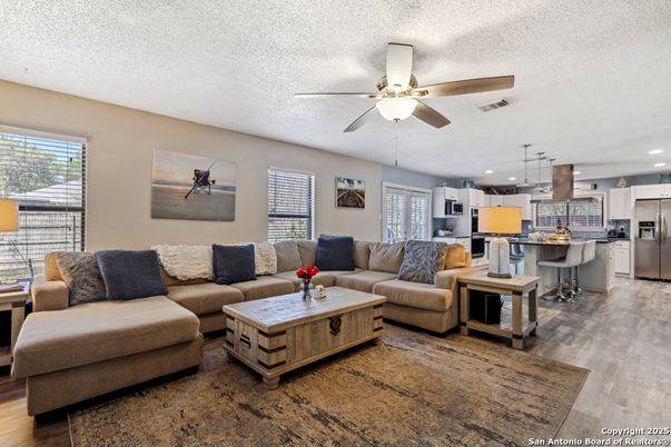 Interior, Kitchen, Living room, Pendant Lights, Recessed Lighting, Stainless Steel Appliances, Wood Texture Flooring