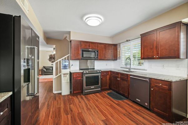 Interior, Kitchen, Stainless Steel Appliances, Wood Texture Flooring