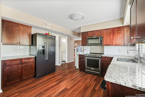 Interior, Kitchen, Stainless Steel Appliances, Wood Texture Flooring