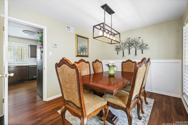 Dining room, Interior, Pendant Lights, Wood Texture Flooring