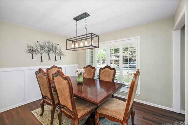 Dining room, Interior, Pendant Lights, Wood Texture Flooring