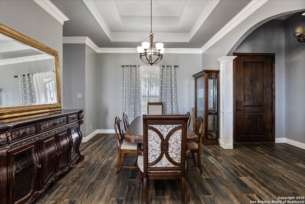 Chandelier, Dining room, Interior, Wood Texture Flooring