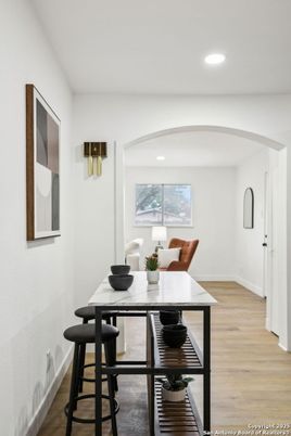Dining room, Interior, Recessed Lighting, Wood Texture Flooring