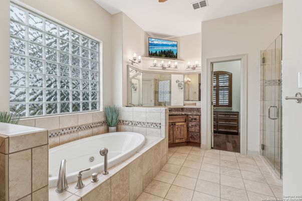Bathroom, Dual Sink Vanities, Glass Shower, Interior