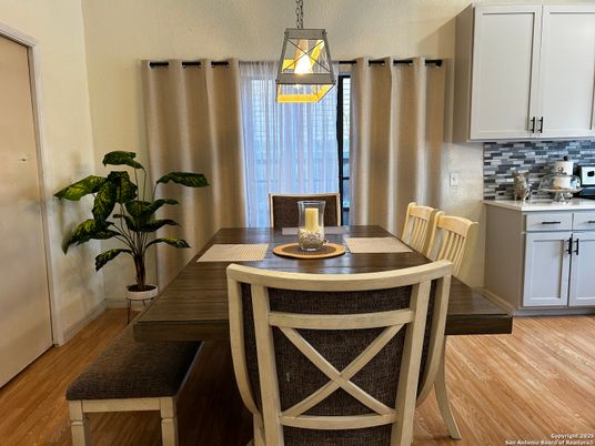 Dining room, Interior, Pendant Lights, Wood Texture Flooring