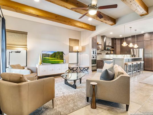 Interior, Kitchen, Living room, Pendant Lights, Recessed Lighting, Stainless Steel Appliances, Wooden Beams