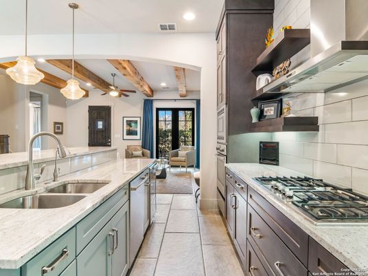 Interior, Kitchen, Living room, Pendant Lights, Recessed Lighting, Stainless Steel Appliances, Wooden Beams