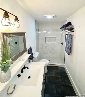 Bathroom, Glass Shower, Interior, Marble Walls, Recessed Lighting