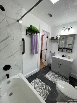 Bathroom, Dual Sink Vanities, Glass Shower, Interior, Marble Walls