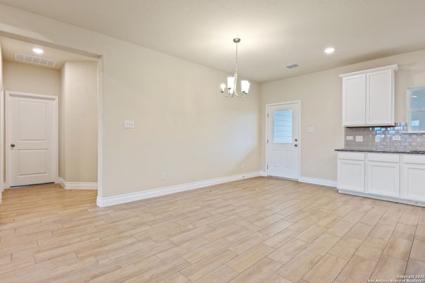 Chandelier, Empty room, Interior, Pendant Lights, Recessed Lighting, Wood Texture Flooring