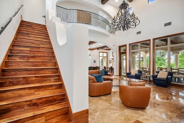 Chandelier, Interior, Living room, Recessed Lighting, Wooden Beams