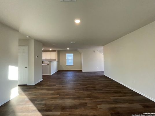 Empty room, Interior, Kitchen, Recessed Lighting, Wood Texture Flooring