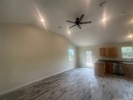 Interior, Kitchen, Recessed Lighting, Wood Texture Flooring