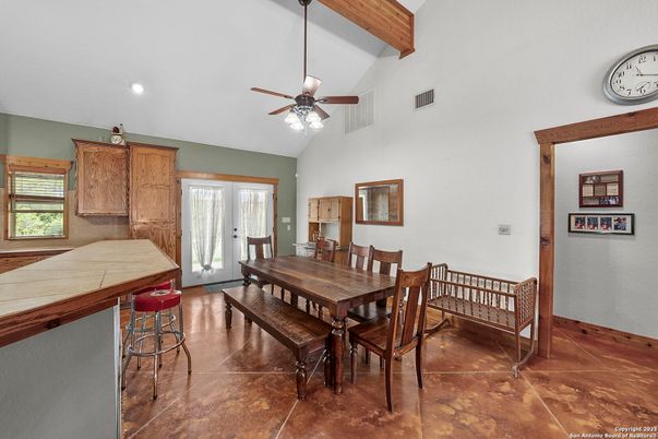 Dining room, Interior, Recessed Lighting, Wooden Beams