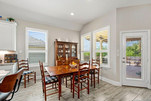 Dining room, Interior, Recessed Lighting, Wood Texture Flooring