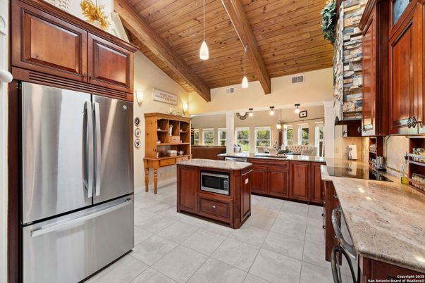 Interior, Kitchen, Pendant Lights, Stainless Steel Appliances, Wooden Beams, Wooden Ceilings