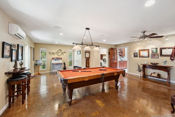 Billiard Table, Fireplace, Game Room, Interior, Pendant Lights, Recessed Lighting