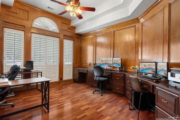 Home Office, Interior, Wood Texture Flooring, Wooden Walls