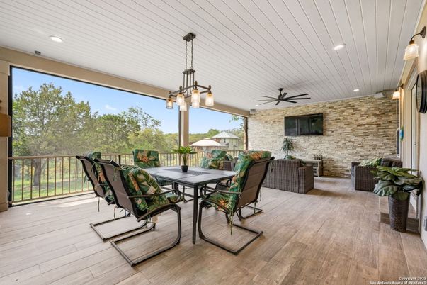 Interior, Pendant Lights, Recessed Lighting, Stone Walls, Wood Texture Flooring