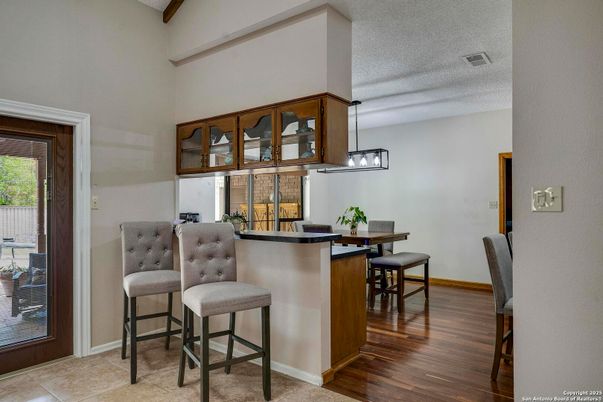 Dining room, Interior, Pendant Lights, Wood Texture Flooring