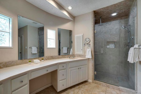 Bathroom, Dual Sink Vanities, Glass Shower, Interior, Recessed Lighting