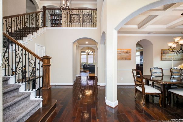 Chandelier, Dining room, Interior, Pendant Lights, Wood Texture Flooring