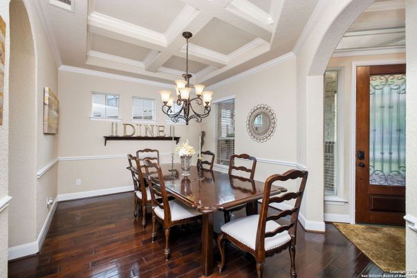 Chandelier, Dining room, Interior, Wood Texture Flooring