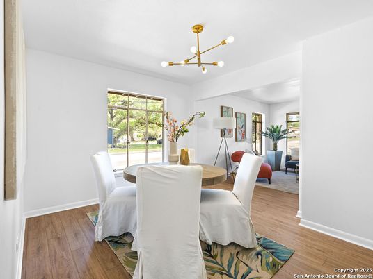 Dining room, Interior, Pendant Lights, Wood Texture Flooring