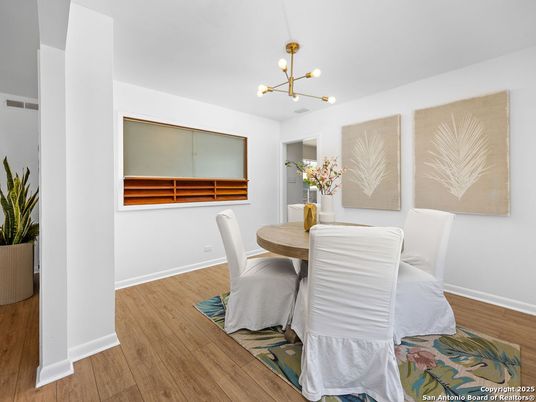 Dining room, Interior, Pendant Lights, Wood Texture Flooring
