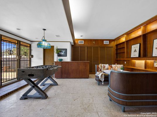 Game Room, Interior, Pendant Lights, Recessed Lighting, Wooden Walls