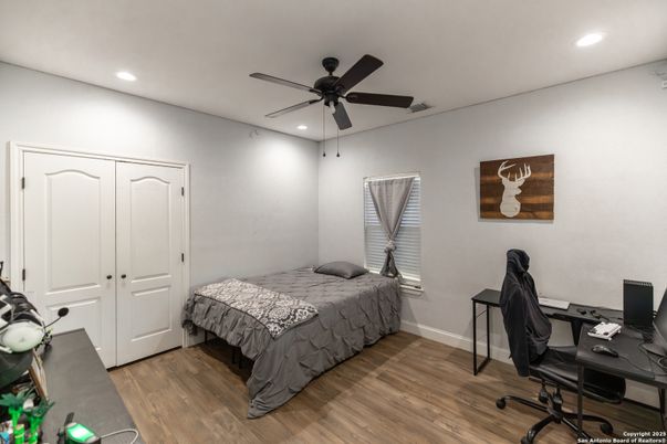 Bedroom, Home Office, Interior, Recessed Lighting, Wood Texture Flooring