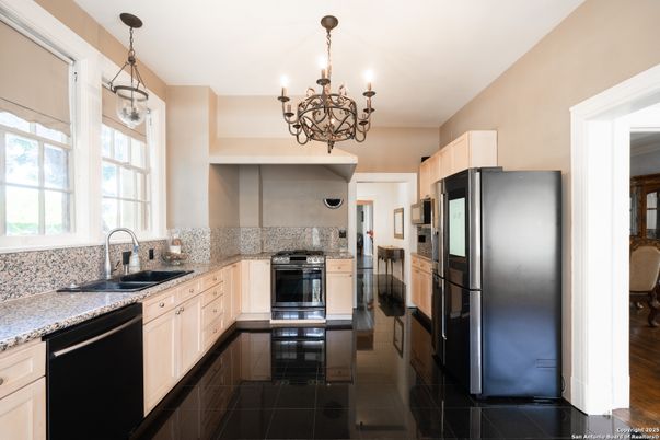 Chandelier, Interior, Kitchen, Stainless Steel Appliances