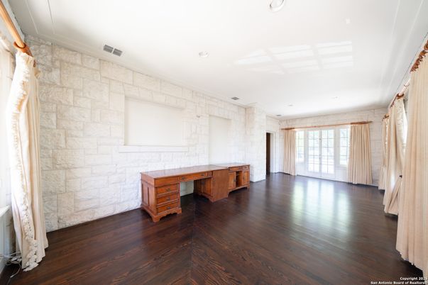 Interior, Recessed Lighting, Stone Walls, Wood Texture Flooring
