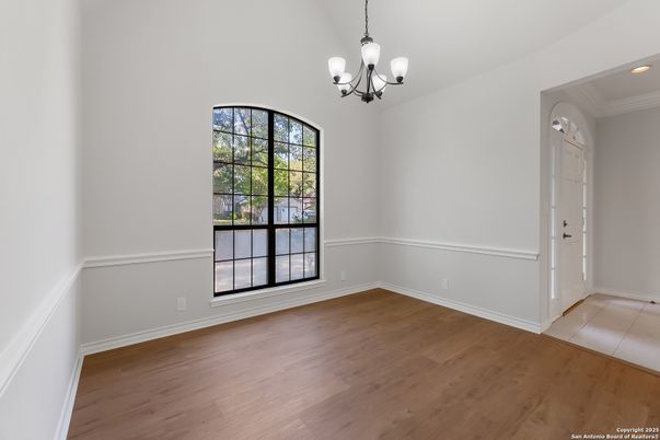 Chandelier, Empty room, Interior, Recessed Lighting, Wood Texture Flooring