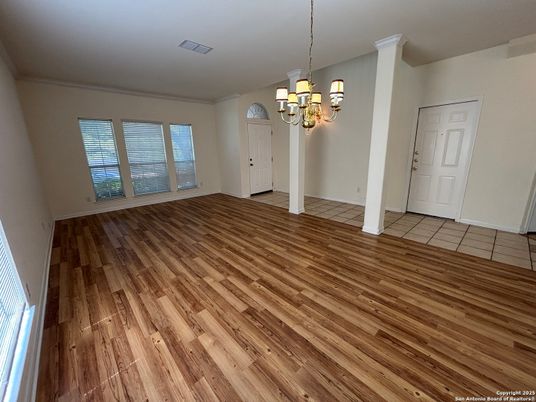 Chandelier, Empty room, Interior, Wood Texture Flooring