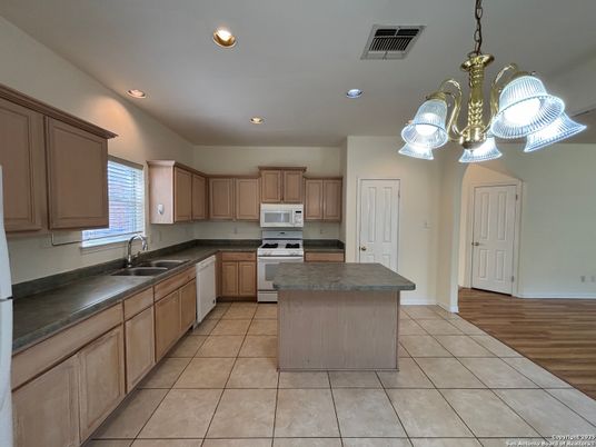 Chandelier, Interior, Kitchen, Pendant Lights, Recessed Lighting, Wood Texture Flooring