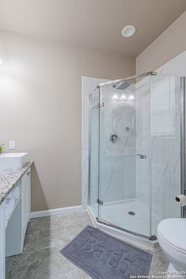 Bathroom, Glass Shower, Interior, Marble Walls, Recessed Lighting