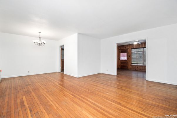 Chandelier, Empty room, Interior, Wood Texture Flooring
