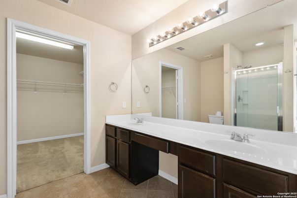 Bathroom, Dual Sink Vanities, Glass Shower, Interior, Recessed Lighting, Walk-in Closets