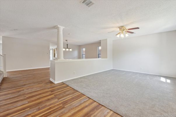 Empty room, Interior, Pendant Lights, Wood Texture Flooring