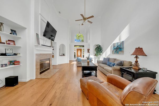 Fireplace, Interior, Living room, Pendant Lights, Wood Texture Flooring